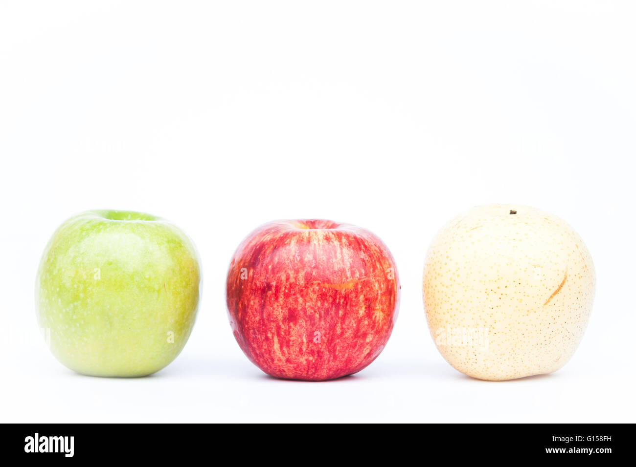 Three different kind of apples on white background, stock photo Stock Photo