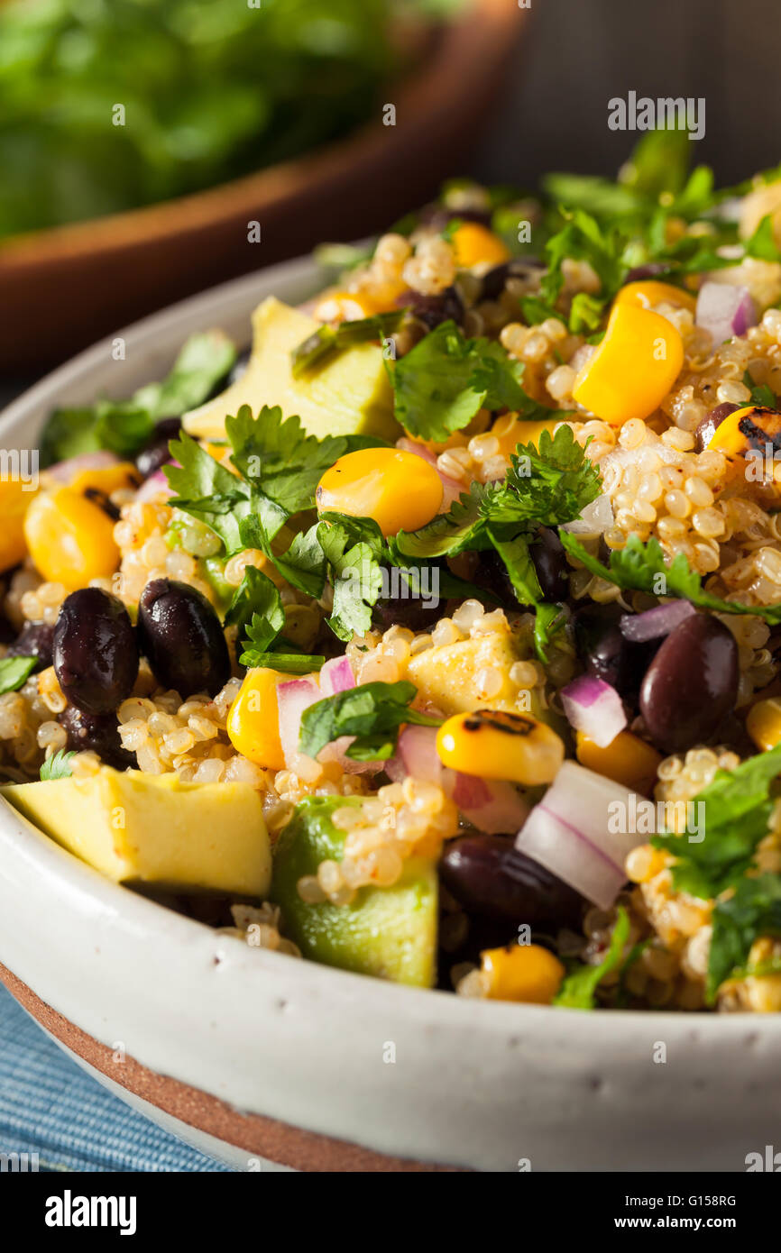 Homemade Southwestern Mexican Quinoa Salad with Beans Corn and Cilantro Stock Photo