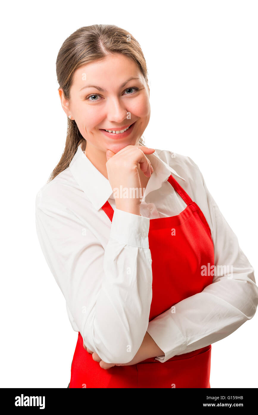 Female 30 years in red apron hi-res stock photography and images - Alamy