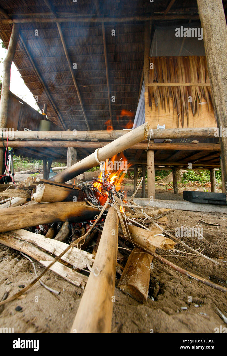 Wood fire. Inhabited island. Indonesia Stock Photo