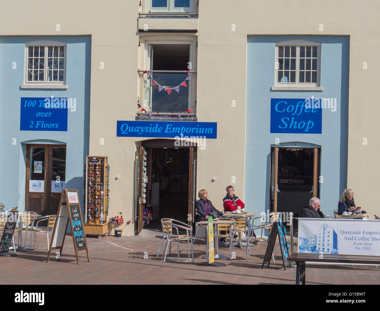 Quayside Emporium and Coffee Shop, Poole Quay, Dorset, UK Stock Photo