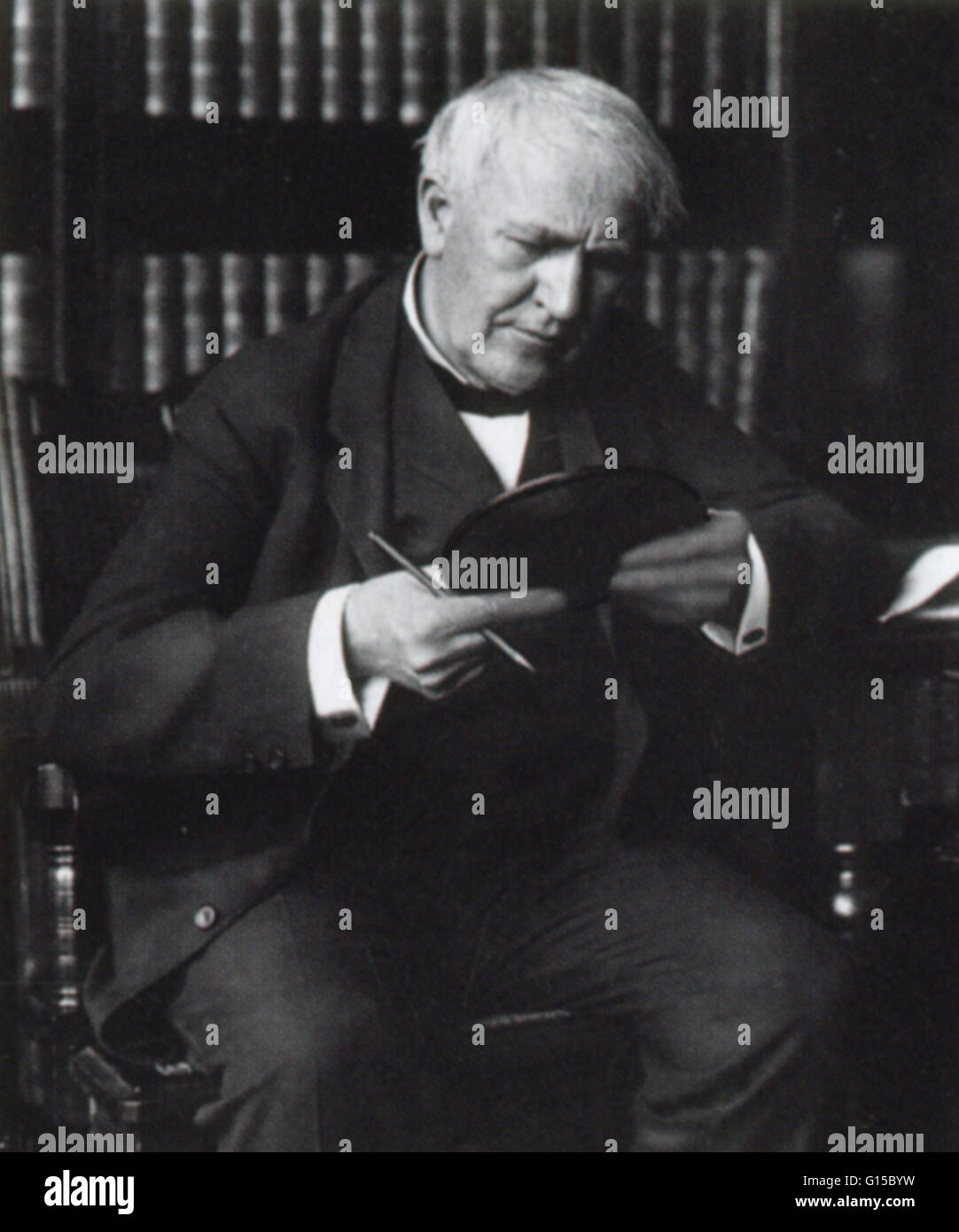 Thomas Alva Edison (1847-1931) was an American inventor and businessman. He developed many devices that greatly influenced life around the world, including the phonograph, the motion picture camera, and a long-lasting, practical electric light bulb. Dubbe Stock Photo