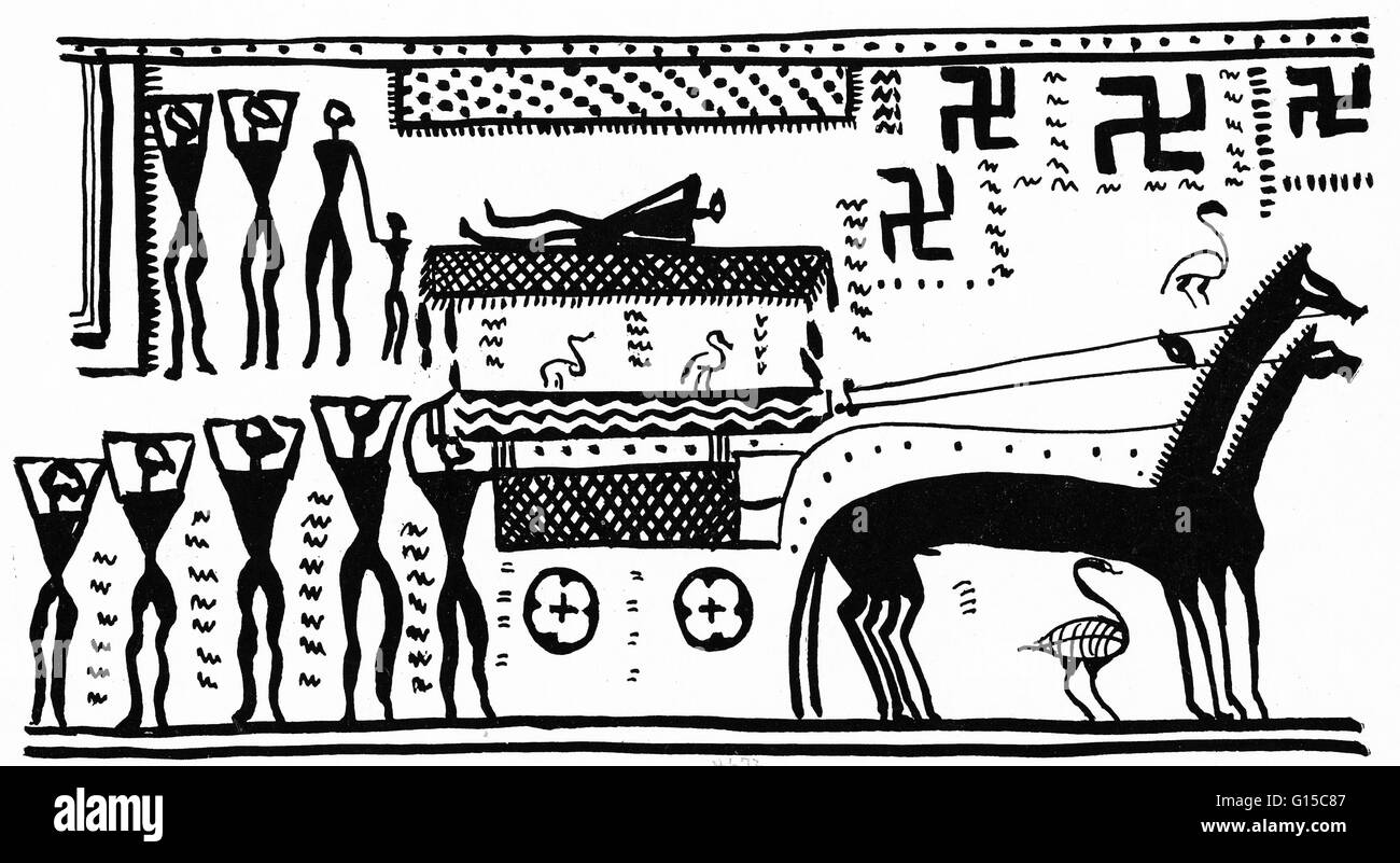 Athenian chariot. Illustration from 'Der Wagen in der Religion' by Prausnitz. Stock Photo