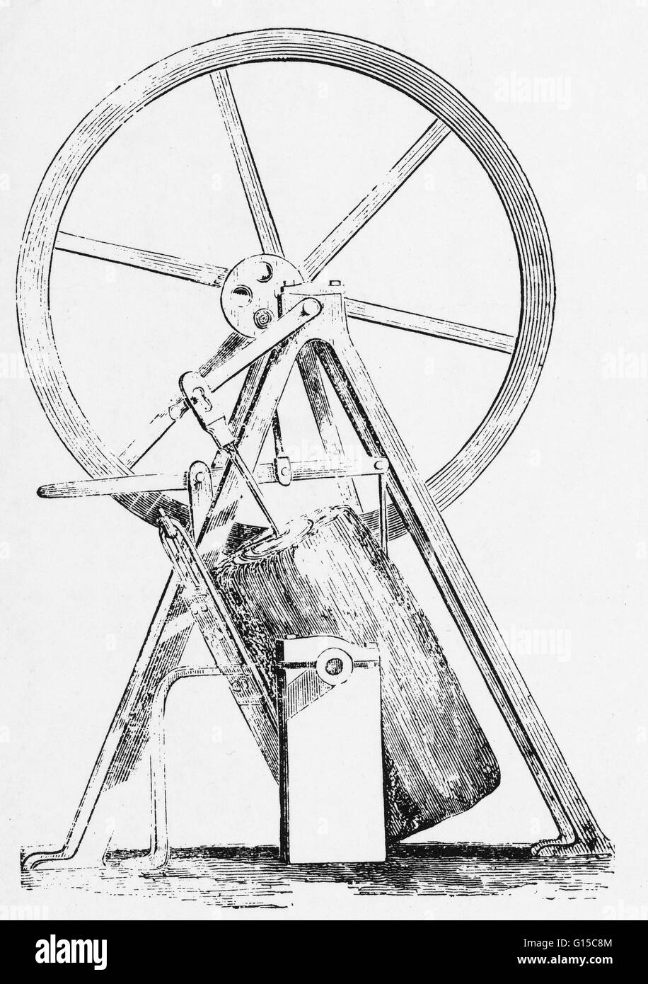 Watt's first design for an oscillating engine. James Watt (1736-1819) was a Scottish inventor and mechanical engineer whose improvements to the Newcomen steam engine were fundamental to the changes brought by the Industrial Revolution. Watt introduced a d Stock Photo