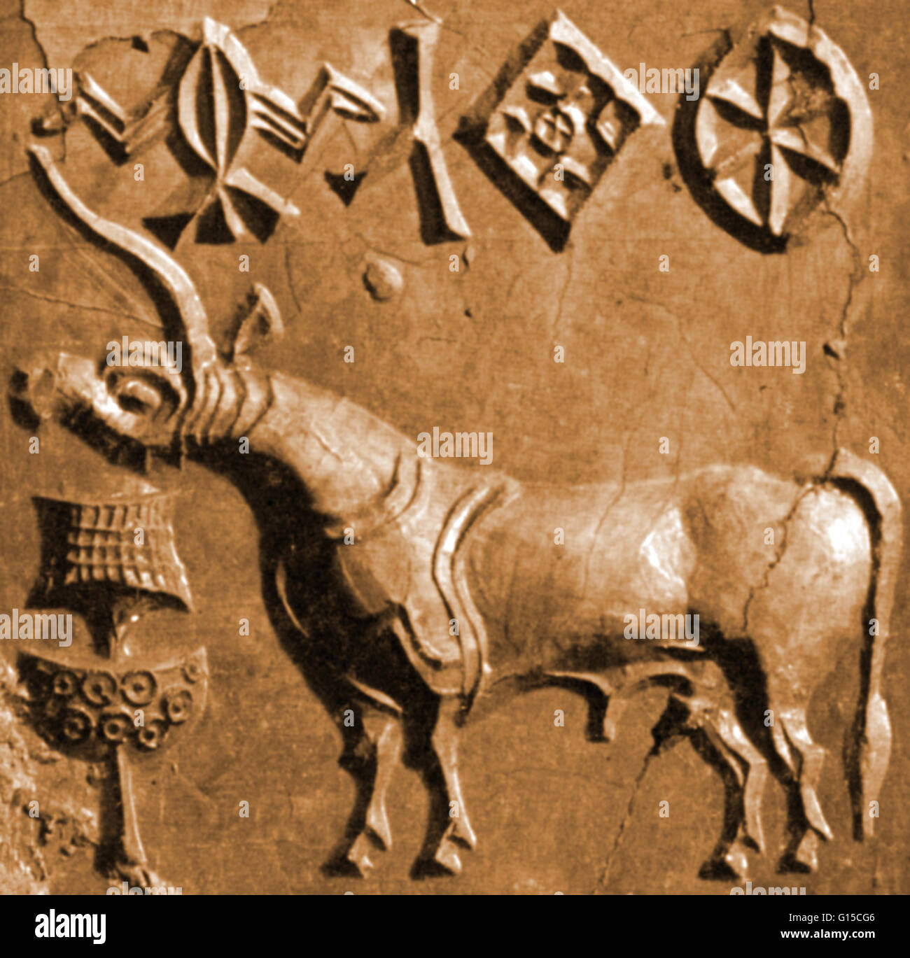 A seal with a unicorn relief, found in Mohenjo-Daro (Mound of the Dead) one of the largest city-settlements in the Indus Valley, now located in the province of Sind, Pakistan. The city A seal with a unicorn relief, found in Mohenjo-Daro (Mound of the Dead) one of the largest city-settlements in the Indus Valley, now located in the province of Sind, Pakistan. The city