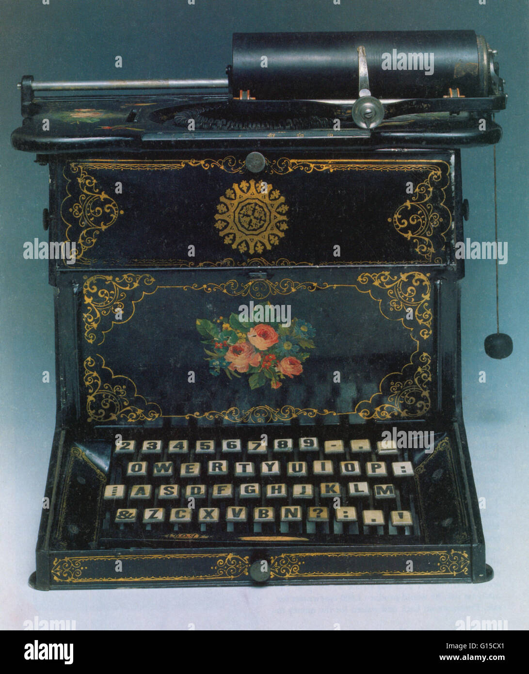 Typewriter. The 1873 Sholes and Glidden typewriter show the type bars