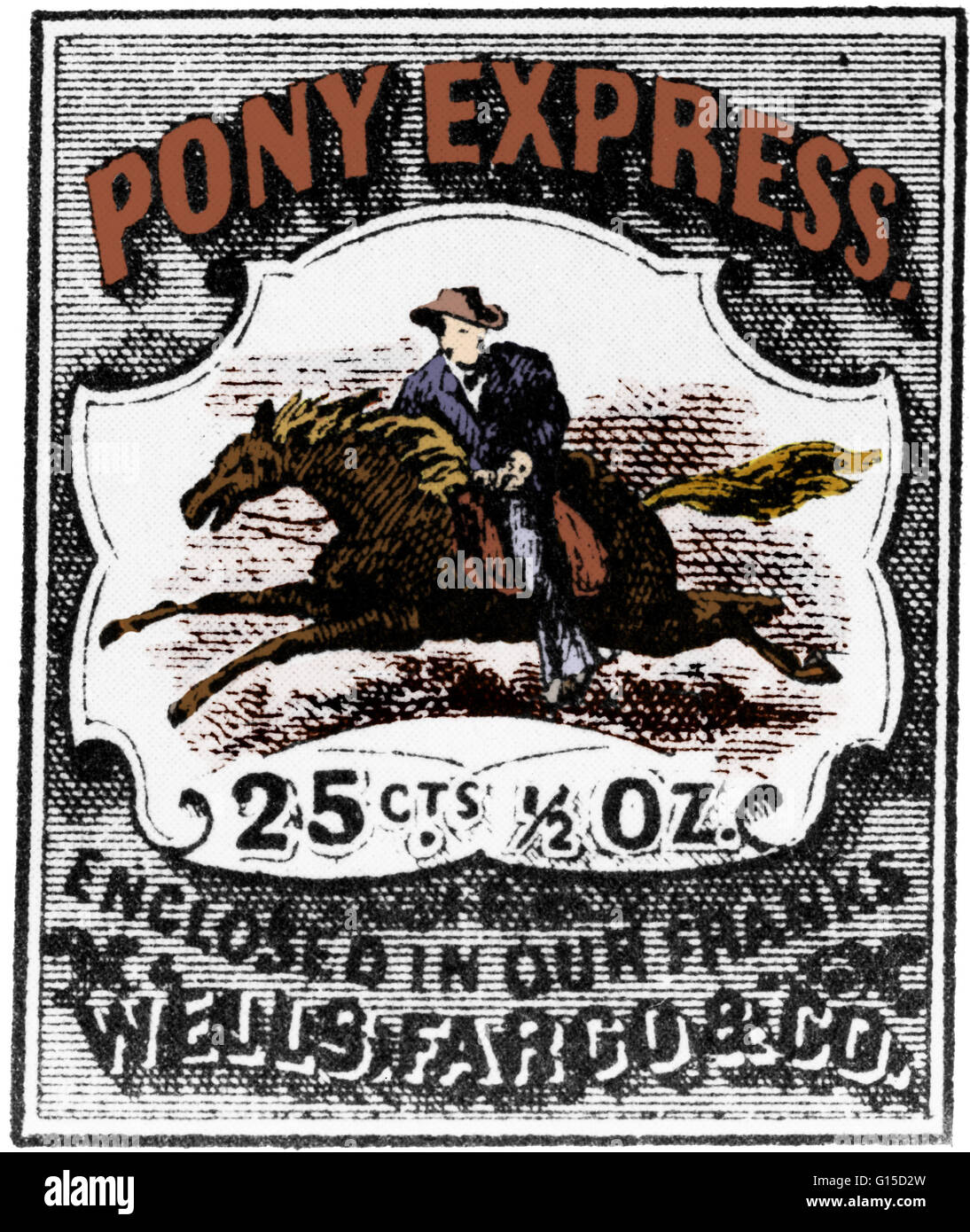 An April 1860 Pony Express mail delivery stamp. Stock Photo
