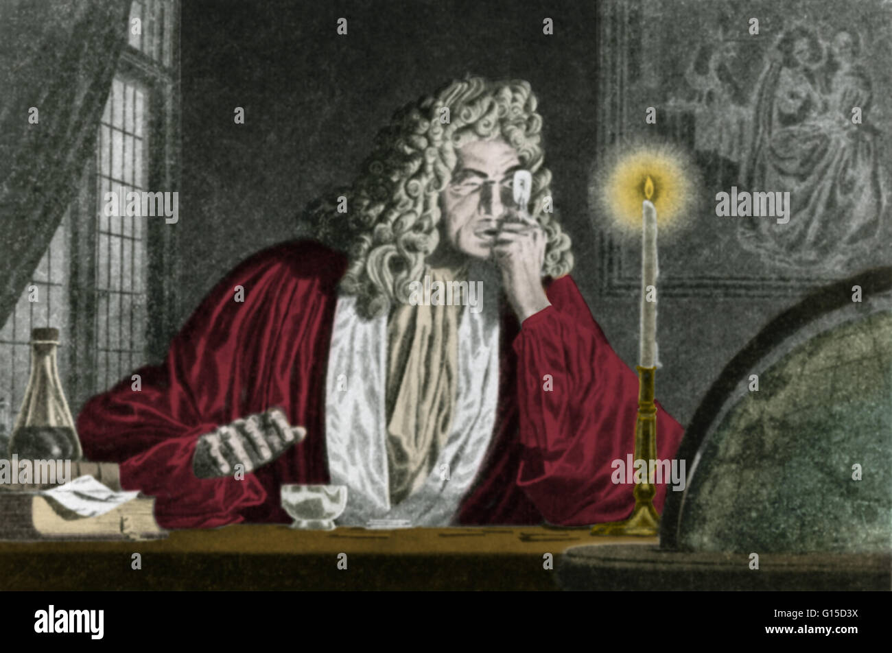Antonie Philips van Leeuwenhoek (1632-1723) was a Dutch tradesman and scientist. He is known as 'the Father of Microbiology', and considered to be the first microbiologist. He is best known for his work on the improvement of the microscope and for his con Stock Photo