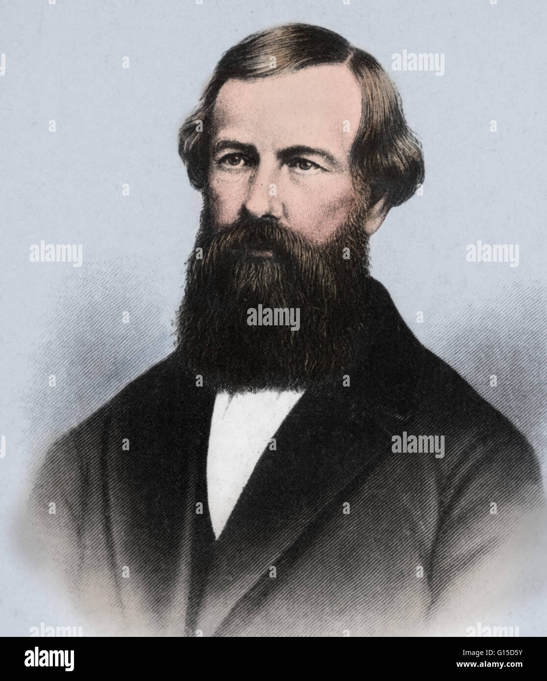 Elisha Graves Otis (August 3, 1811 - April 8, 1861) was an American industrialist, founder of the Otis Elevator Company, and inventor of a safety device that prevents elevators from falling if the hoisting cable fails. At the age of 40, while he was clean Stock Photo