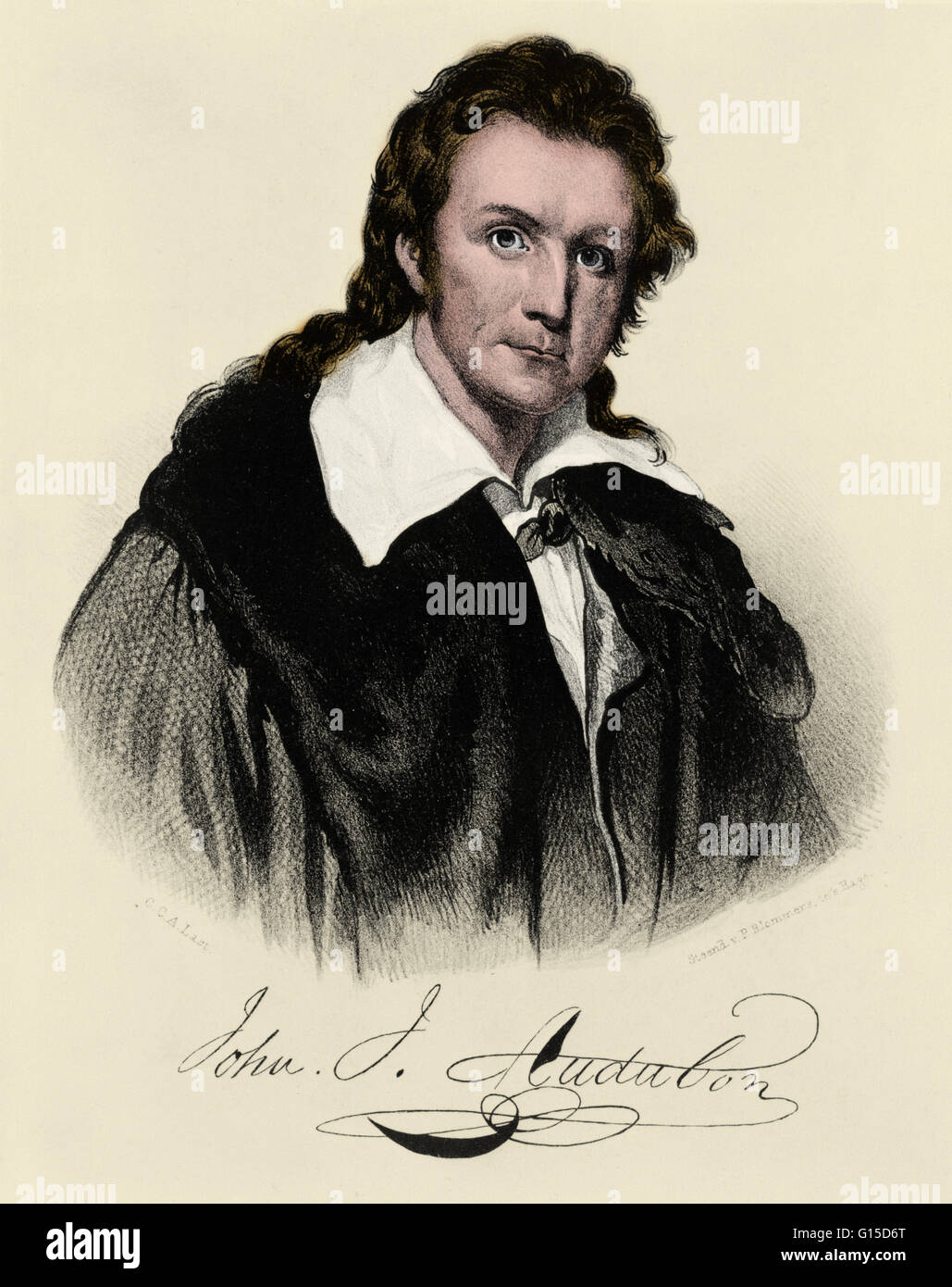 John James Audubon. This rare engraving by C. Turner, A.R.A was copied from the miniature painted by Frederick Cruickshank, about 1831. Published for the engraver by Robert Havell, London, 1835. John James Audubon (Jean-Jacques Audubon) (1785-1851) was a Stock Photo