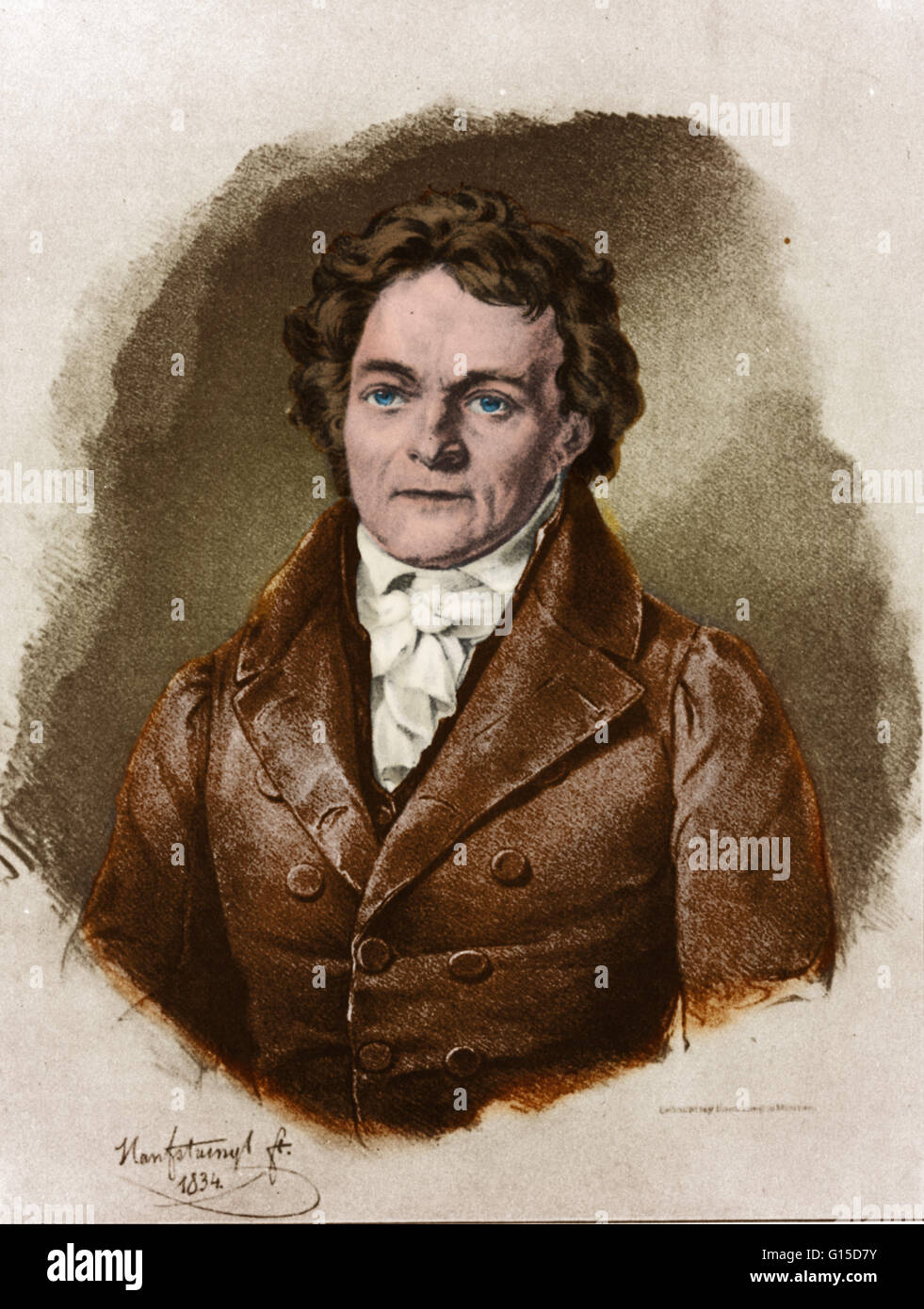 Johann Alois Senefelder (November 6, 1771 - February 26, 1834) was a German actor and playwright who invented the printing technique of lithography in 1796. He experimented with a novel etching technique using a greasy, acid resistant ink as a resist on a Stock Photo