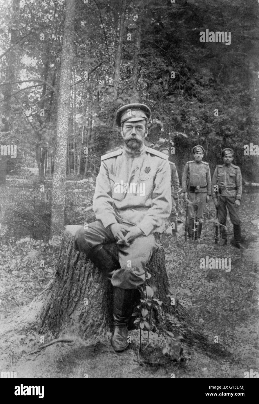 Undated photograph of Nicholas Romanov in military dress. Nicholas II (May 18, 1868 - July 17, 1918) was the last Emperor of Russia, Grand Duke of Finland, and titular King of Poland. His official short title was Nicholas II, Emperor and Autocrat of All t Stock Photo