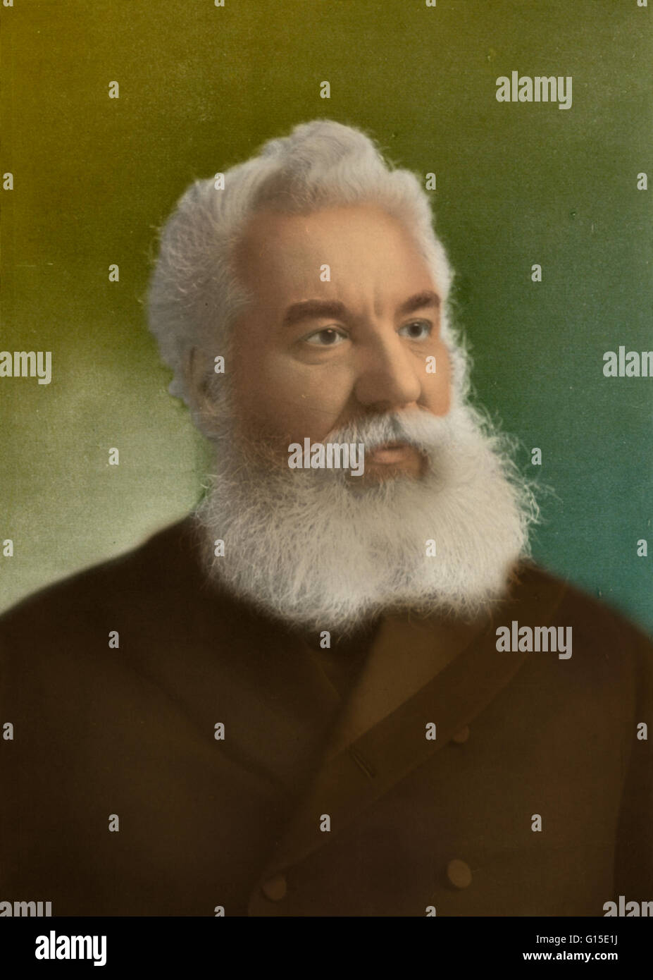 Alexander Graham Bell (March 3, 1847 - August 2, 1922) was a Scottish-American speech therapist and inventor of the telephone. Bell followed his father and grandfather into the speech therapy profession, but also studied sound waves and the mechanics of s Stock Photo