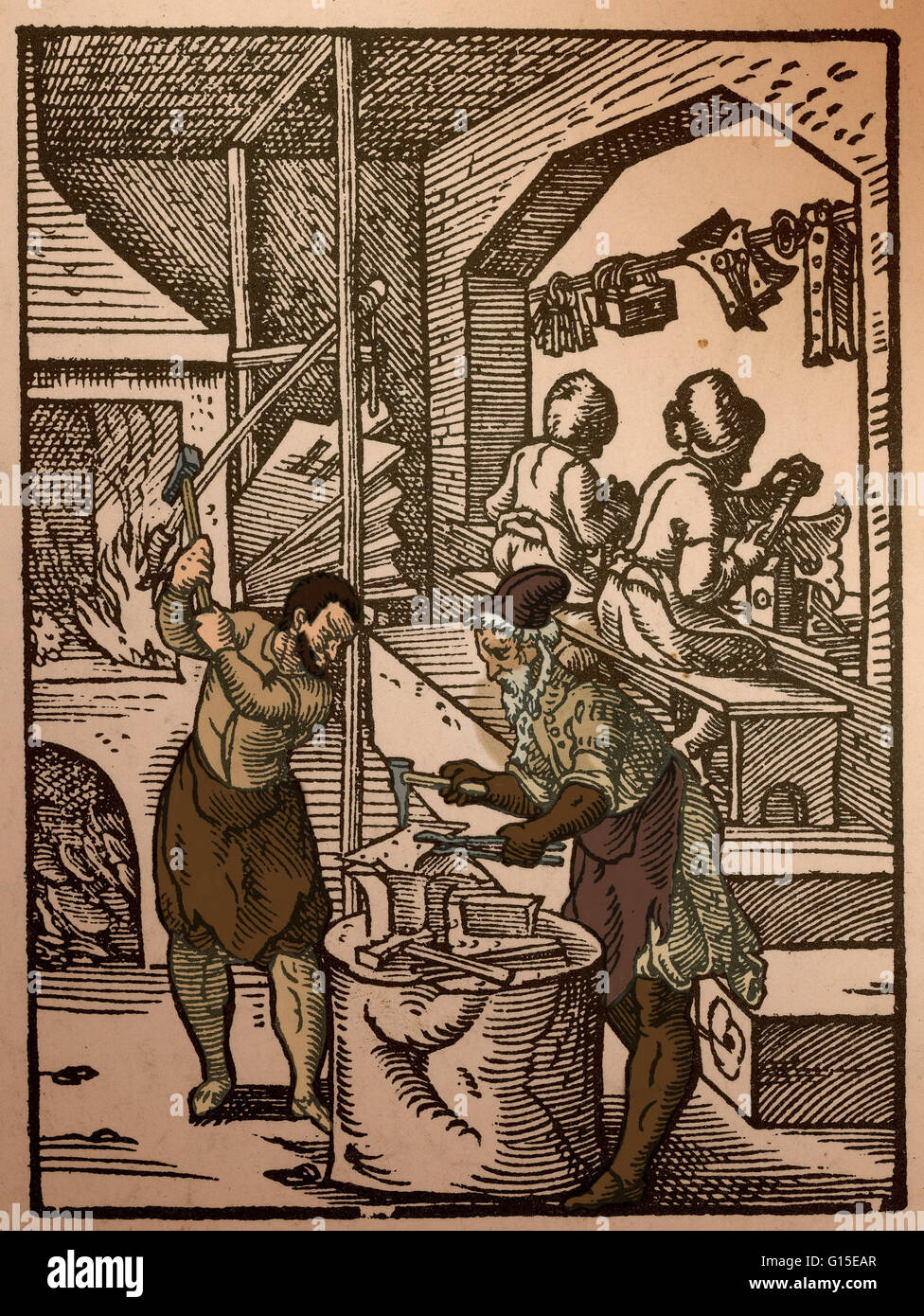 The Locksmith. Woodcut reproduced from Jost Amman's 'Eygentliche Beschreibung aller Stande auff Erden', or 'Exact Description of all Ranks on Earth'. Frankfurt, 1568. Amman documented contemporary life in the 1500s. His book is known as the Ständebuch (Bo Stock Photo