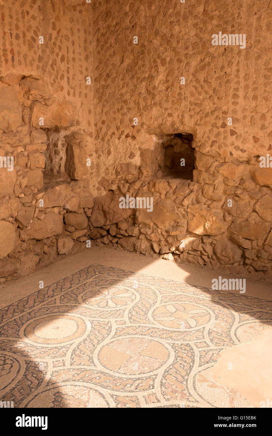 Mosaic floor, Byzantine Church, hill top palace complex, Masada fortress, UNESCO World Heritage Site, Israel, Middle East Stock Photo