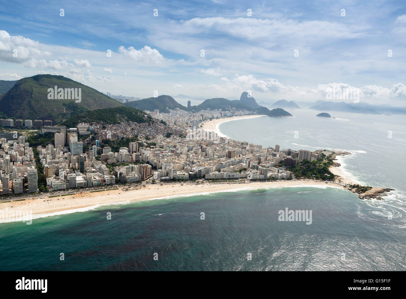 Arpoador and Copacabana beaches and the Arpoador peninsula, Rio de Janeiro, Brazil, South America Stock Photo
