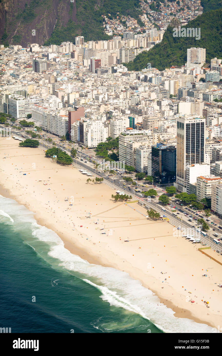 Aerial view of Copacabana Beach, Rio de Janeiro, Brazil, South America Stock Photo
