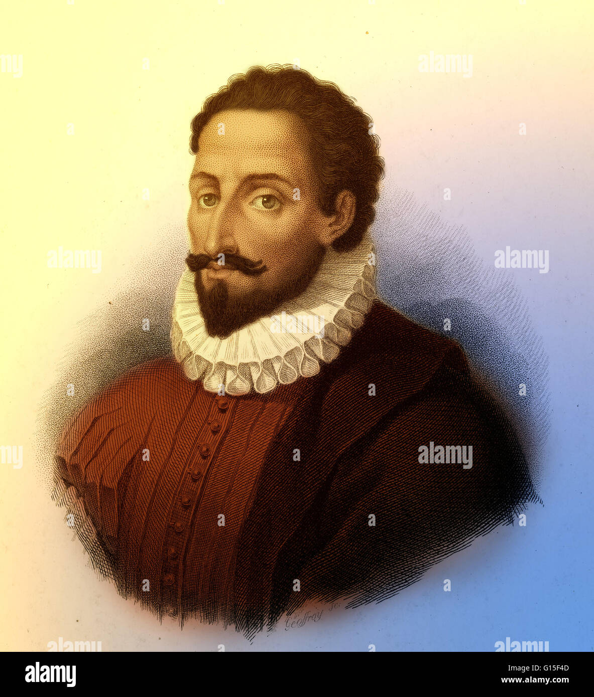 Miguel de Cervantes Saavedra (1547-1616) was a Spanish novelist, poet, and playwright. His masterpiece, Don Quixote, is considered the first modern European novel, a classic of Western literature, and regarded as one of the best works of fiction ever writ Stock Photo