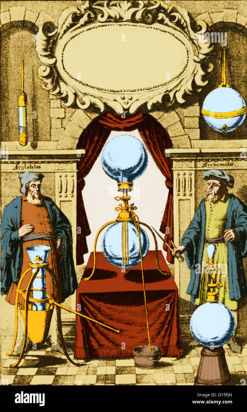 Vacuum pump experiment, carried out by von Guericke. Otto von Guericke