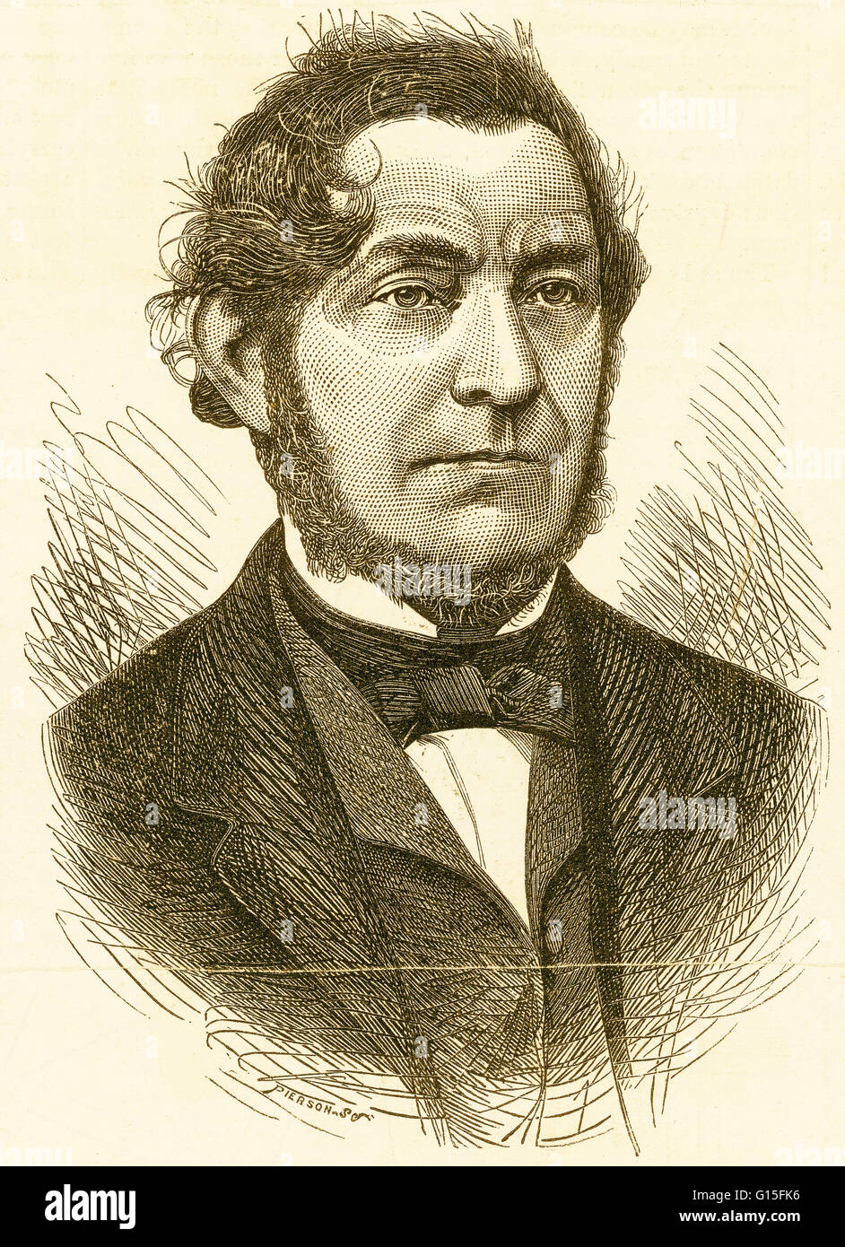 An illustration of Robert Bunsen (March 31, 1811 - August 16, 1899), the German chemist who perfected the burner that was invented by Michael Faraday and worked on emission spectroscopy of heated elements. He discovered the elements cesium and rubidium wi Stock Photo