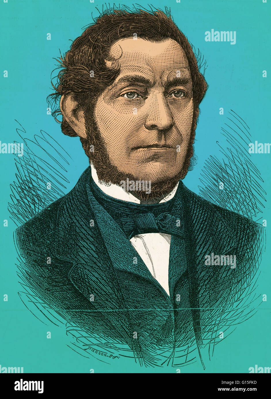 An illustration of Robert Bunsen (March 31, 1811 - August 16, 1899), the German chemist who perfected the burner that was invented by Michael Faraday and worked on emission spectroscopy of heated elements. He discovered the elements cesium and rubidium wi Stock Photo