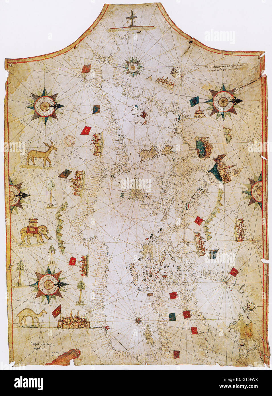 17th Century map of the Mediterranean Sea. Stock Photo