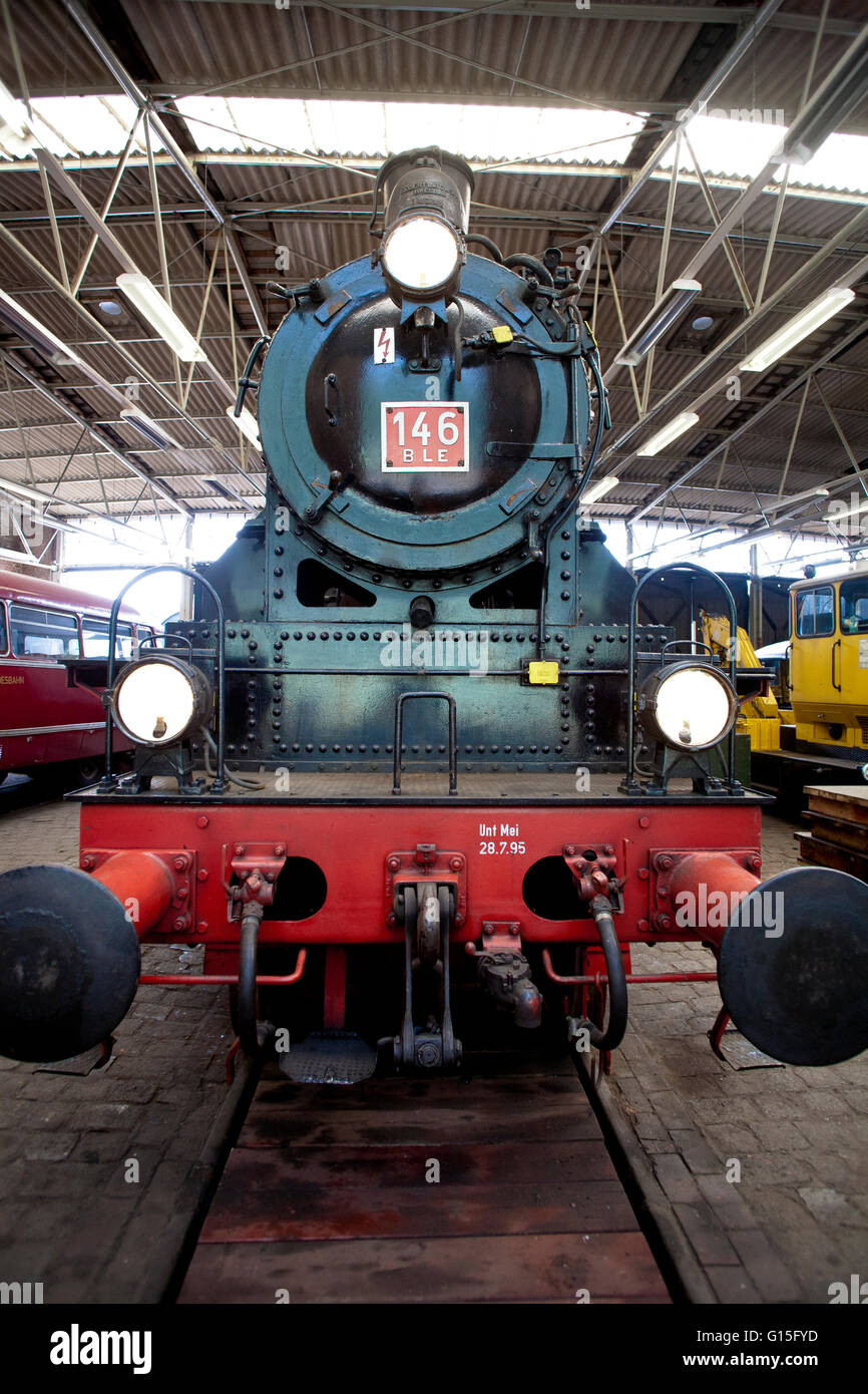 DEU, Germnay, Ruhr area, Bochum, railway museum in the district Dahlhausen, steam engine in a hangar. Stock Photo