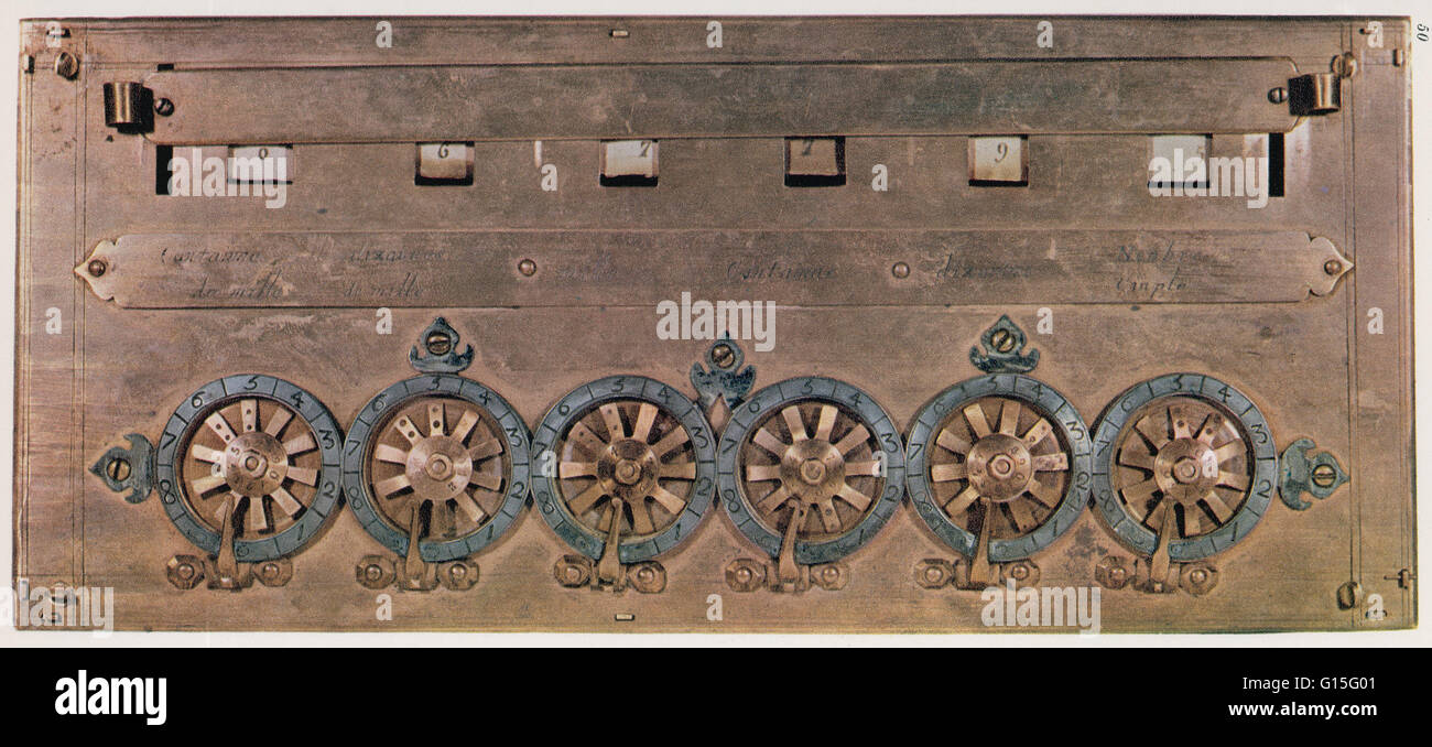 Pascaline; a mechanical calculator invented by Blaise Pascal in 1642. The  wheels are numbered from 0-10 and correspond to units, tens, hundreds,  thousands, tens of thousands, and hundreds of thousands Stock Photo - Alamy