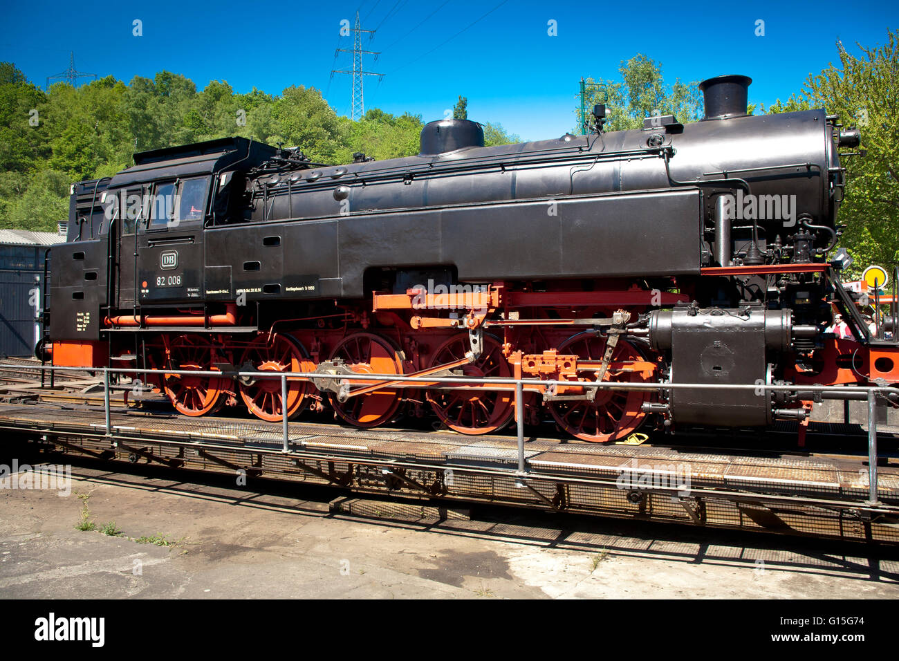DEU, Germnay, Ruhr area, Bochum, railway museum in the district Dahlhausen, old steam locomotive on a turning platform. Stock Photo