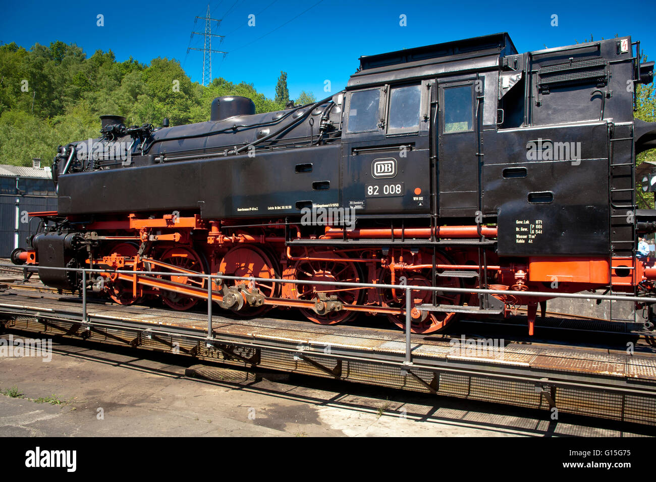DEU, Germnay, Ruhr area, Bochum, railway museum in the district Dahlhausen, old steam locomotive on a turning platform. Stock Photo