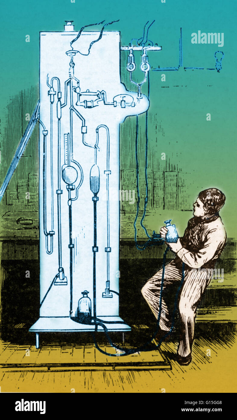 An illustration of Thomas Edison's laboratory showing a man holding a