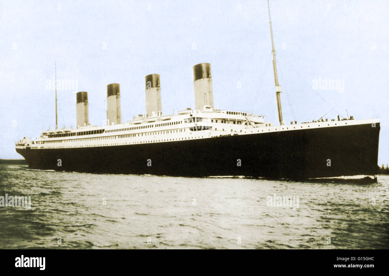 The Titanic steamship was the largest ship ever built at the time. In 1912, the ship sailed from Southampton, England to New York City. On April 14th, the ship struck an iceberg near Grand Banks and sank the next day. Only about 700 people survived out of Stock Photo