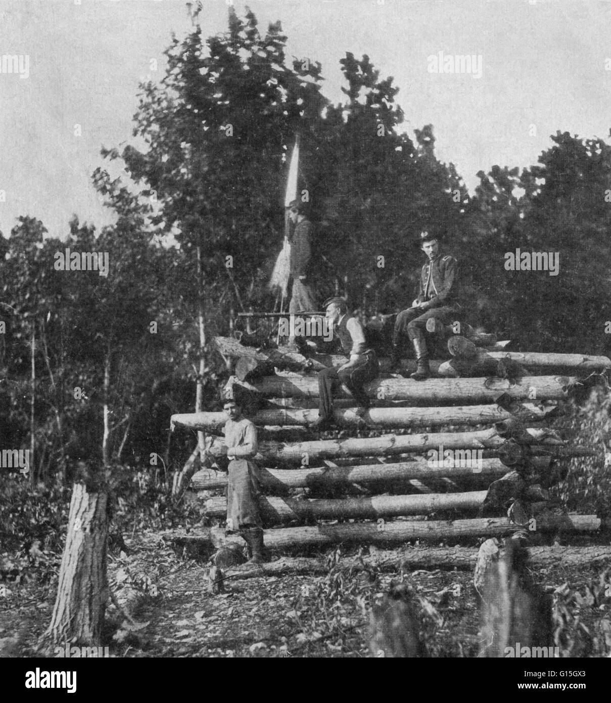 Union Signal Tower, Antietam, Maryland. Union soldiers erected signal towers at various high points around the battlefield. Using a system of signal flags, they would report enemy movements back to General George McClellan. 1862 Stock Photo