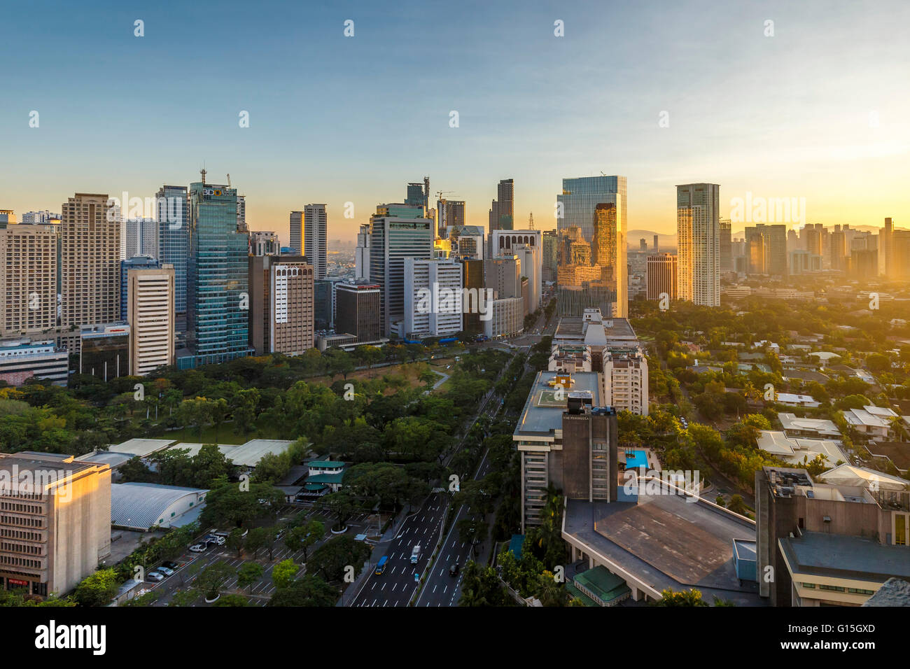 View of the Makati district in Manila at sunrise, Philippines, Southeast Asia, Asia Stock Photo