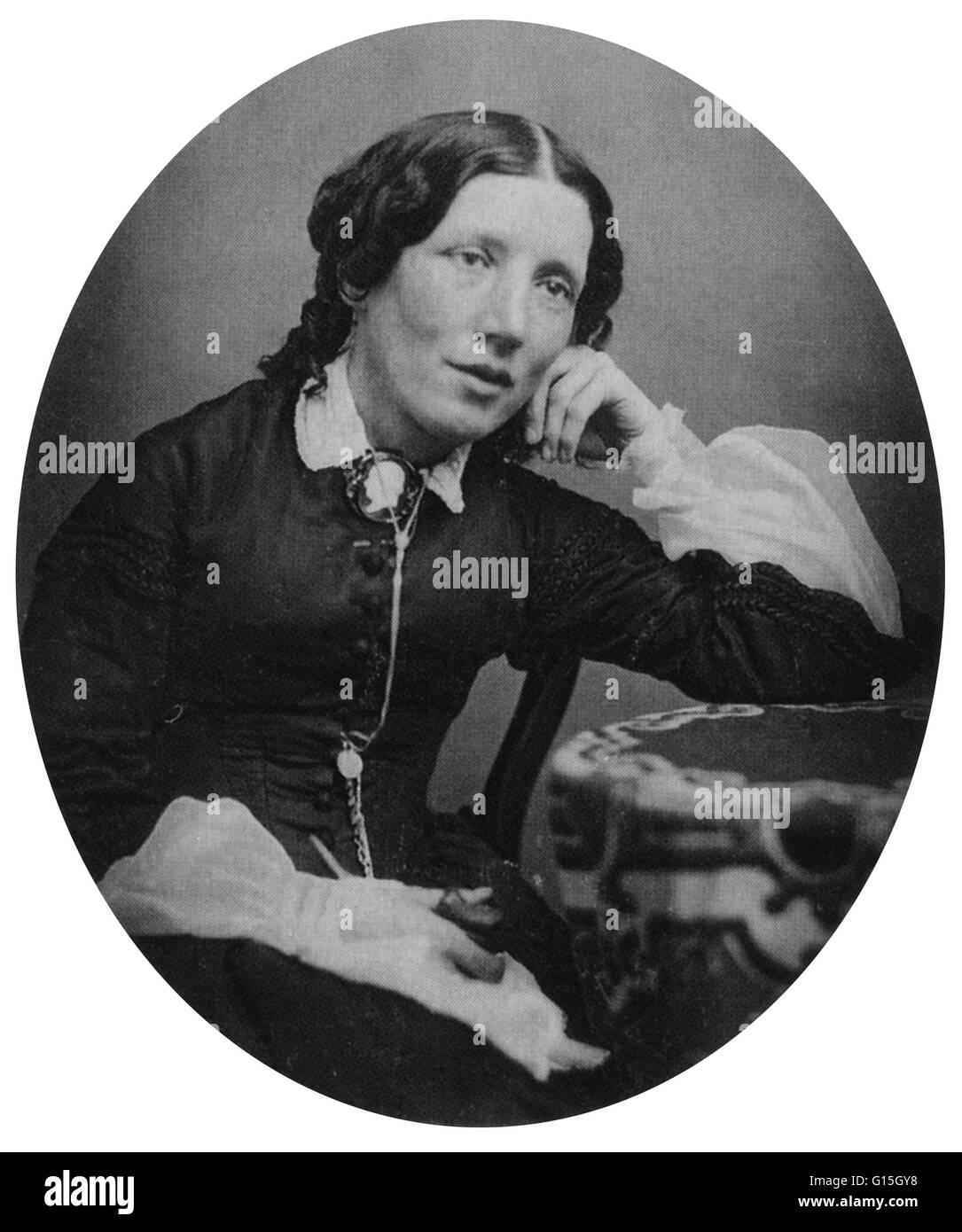 Harriet Beecher Stowe (June 14, 1811 - July 1, 1896) was an American abolitionist and author. Her novel Uncle Tom's Cabin (1852) depicted life for African-Americans under slavery. It was read and seen by millions as a novel and play, and became influentia Stock Photo