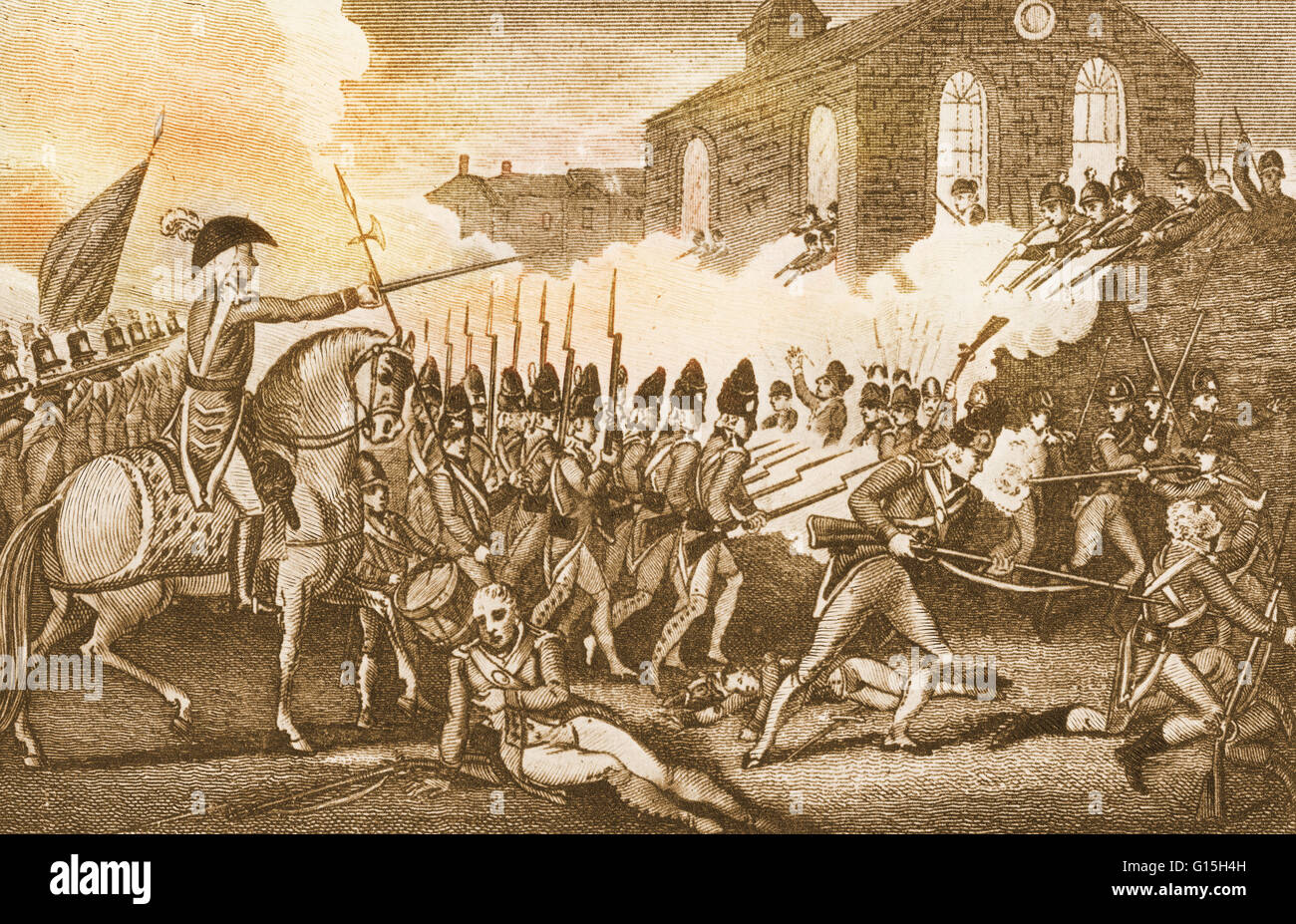 Battle of Concord. The Battles of Lexington and Concord, fought on April 19, 1775, were the first military engagements of the American Revolutionary War. The battles marked the outbreak of open armed conflict between the Kingdom of Great Britain and its t Stock Photo
