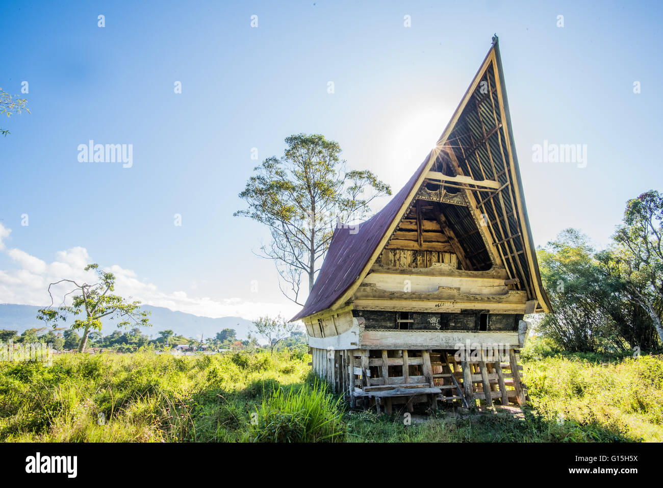 traditional Batak House in Lake Toba, Sumatra, Indonesia, Southeast Asia Stock Photo