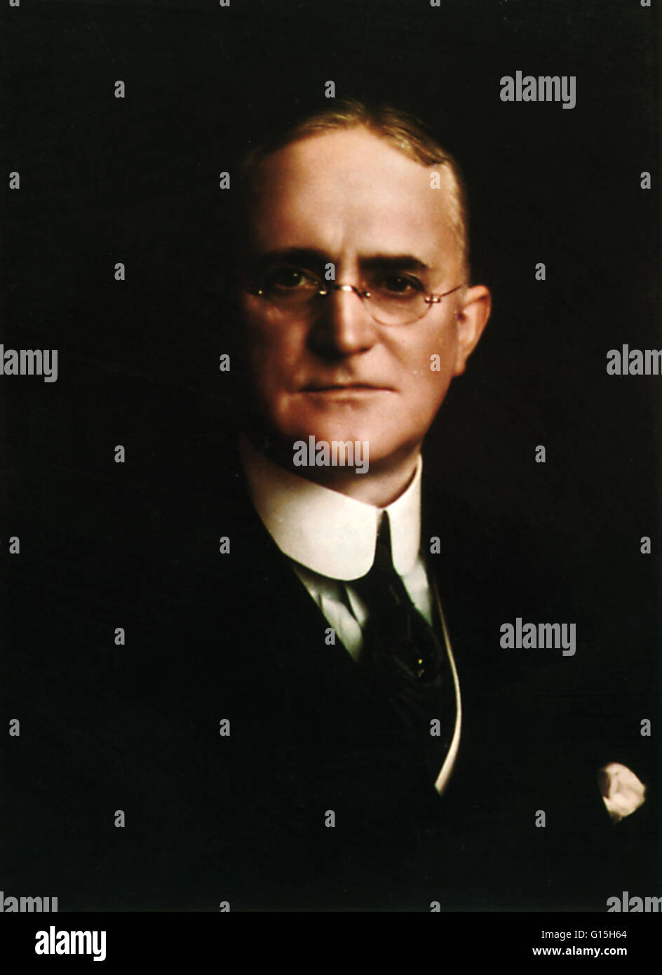 This 1915 color portrait of Eastman was an early attempt at color photography by John George Capstaff, a researcher at Kodak. George Eastman (July 12, 1854 - March 14, 1932) was an American innovator and entrepreneur who founded the Eastman Kodak Company Stock Photo