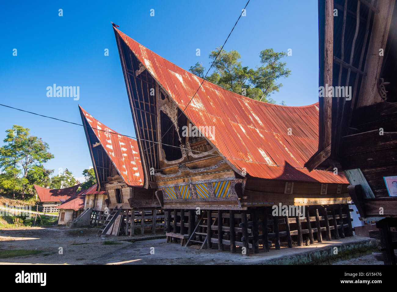 Traditional Batak House in Lake Toba, Sumatra, Indonesia, Southeast Asia Stock Photo