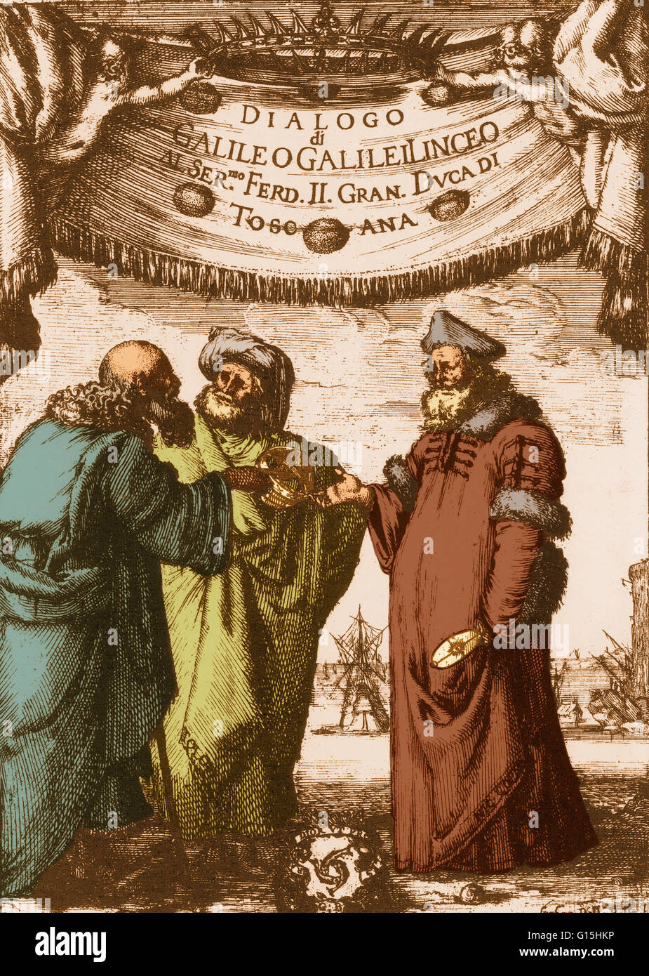 Aristotle, Ptolemy and Copernicus. Frontispiece etched by Sefano della  Bella from Galileo Galilei's Dialogo...sopra i due massimi sistemi del  mondo (Dialogue Concerning the Two Chief World Systems), published in  Florence by Giovannie