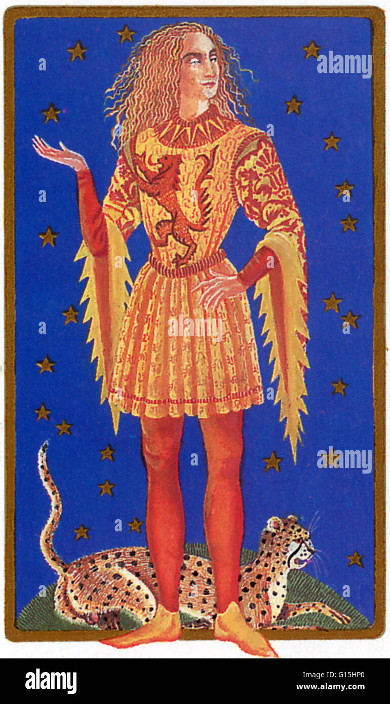 Tarot card of the astrological symbol for Leo. Leo symbolized by the Lion  is 5th of the 12 star signs. Astrologers claim that the star sign (also  called sun sign) that you