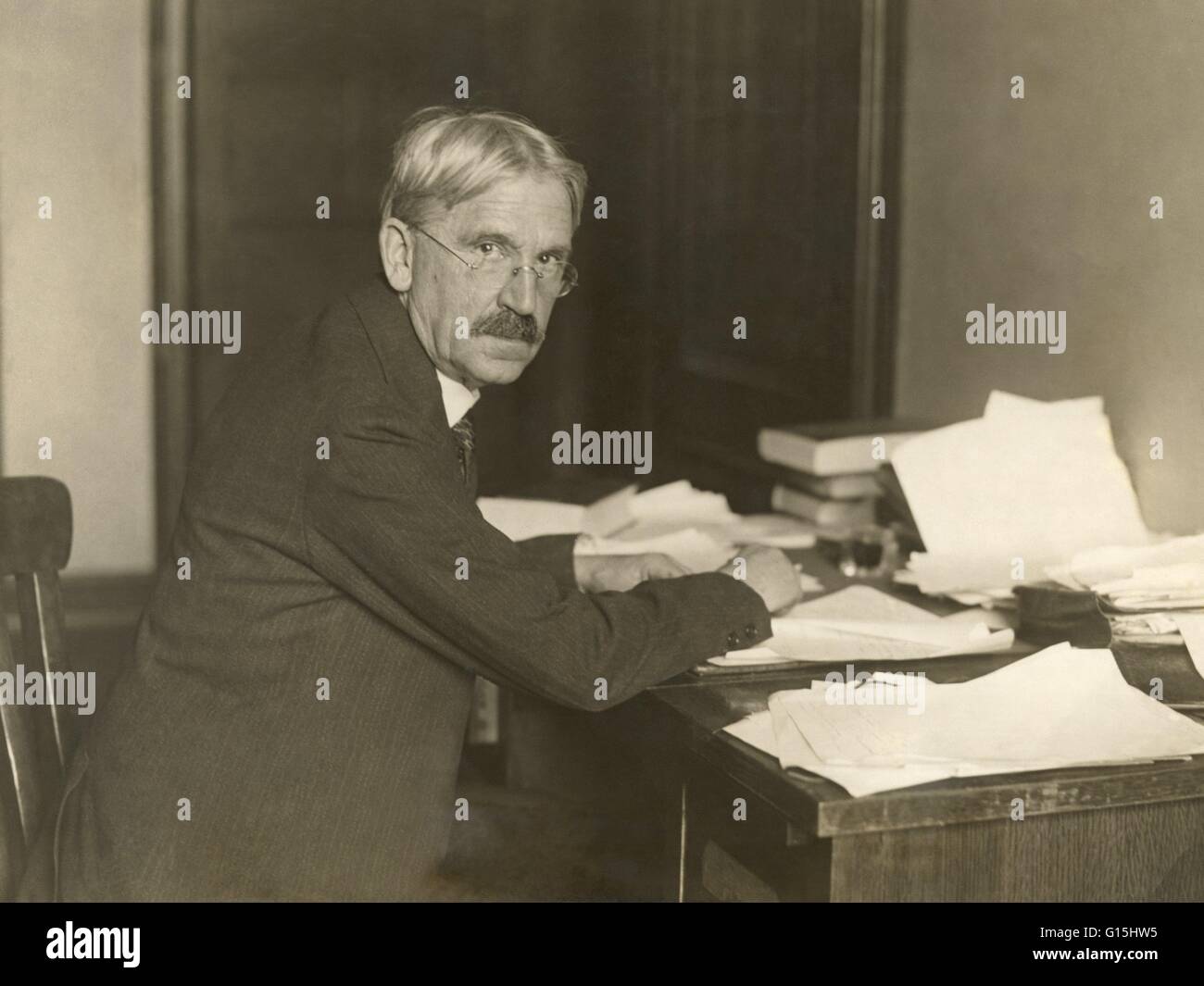 John Dewey (1859-1952), American philosopher and psychologist. Dewey, along with Charles Sanders Peirce and William James, is recognized as one of the founders of the philosophy of pragmatism and of functional psychology. He is well known for his publicat Stock Photo