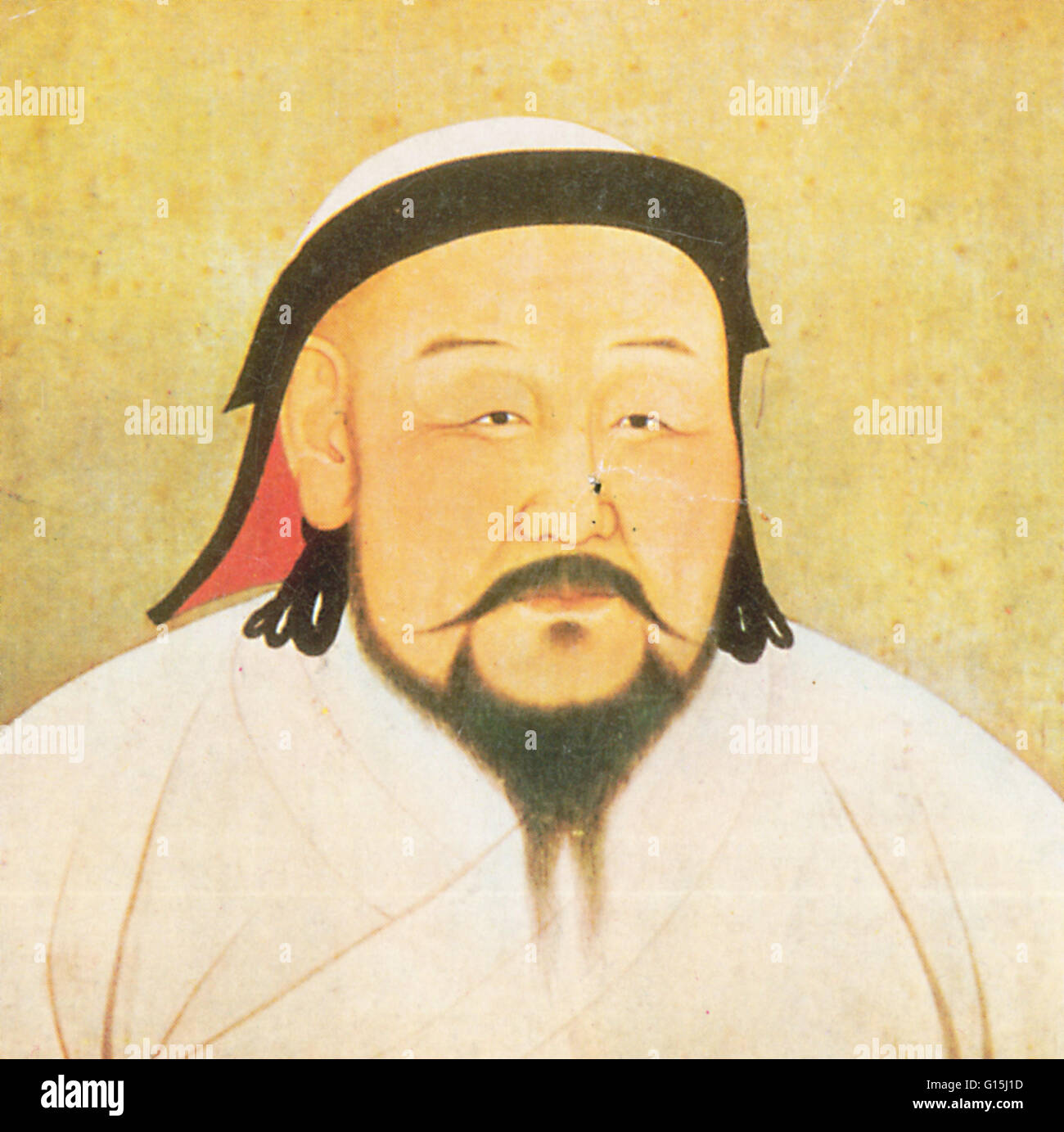 Kublai Khan (1215-1294) was a Mongolian leader who made an impact on China, not only through conquest, but also by ruling successfully. Many of the rulers before him were brutally land-hungry and apathetic to the conquered people; however, Kublai challeng Stock Photo
