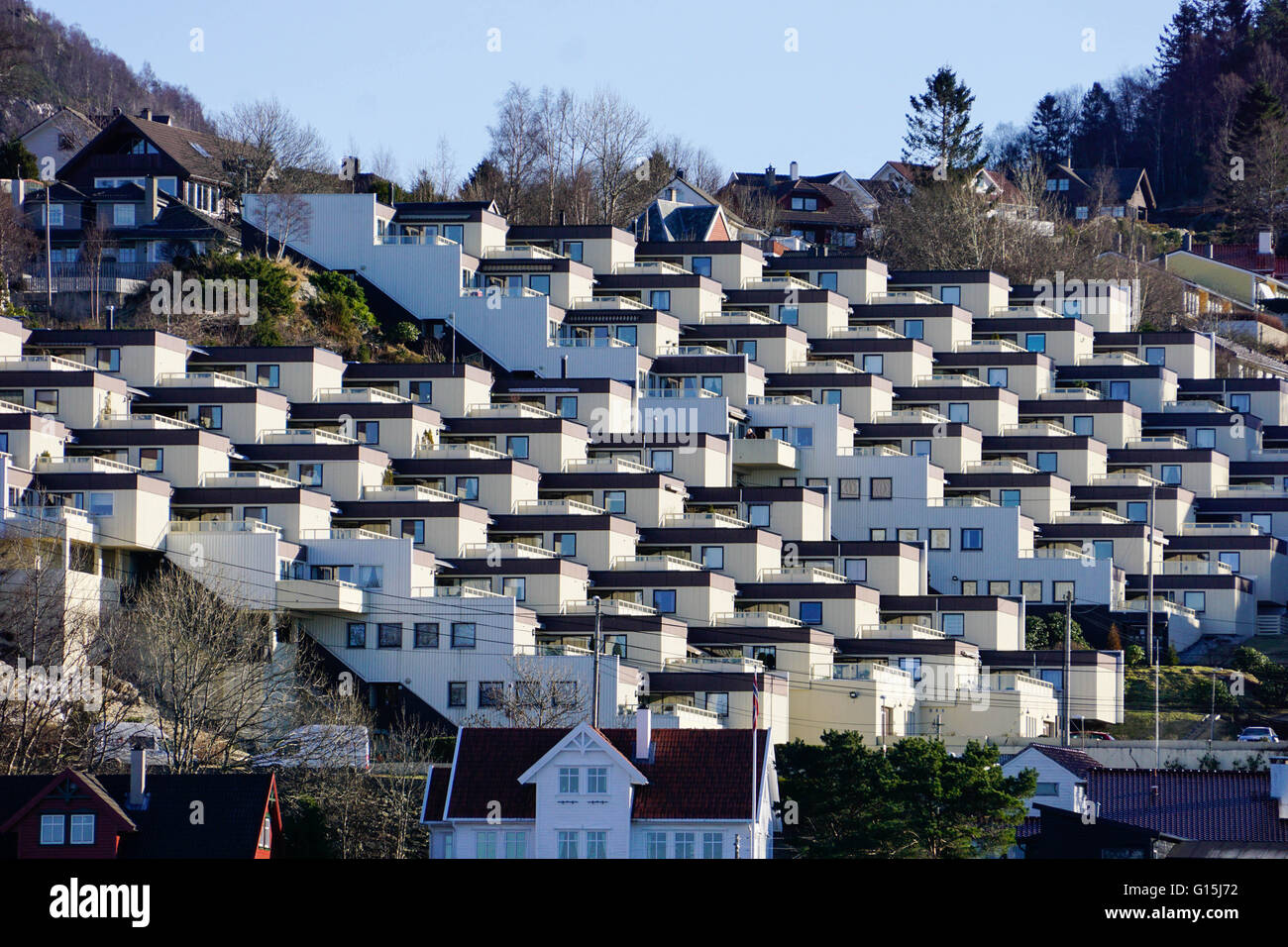 Fjord side housing development near Bergen, Hordaland, Norway