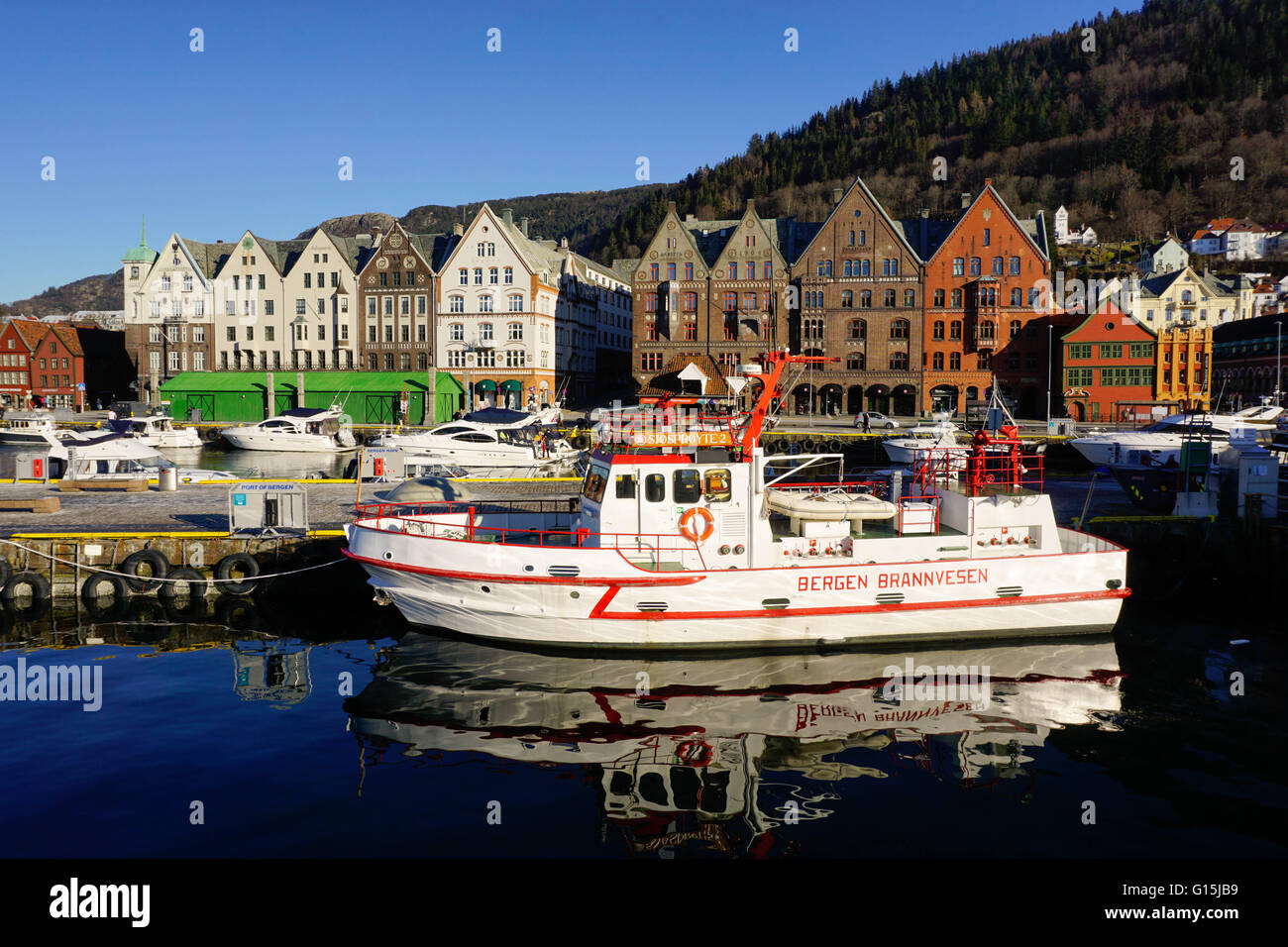 View on the harbour Bergen, Hordaland, Norway, Scandinavia, Europe Stock Photo