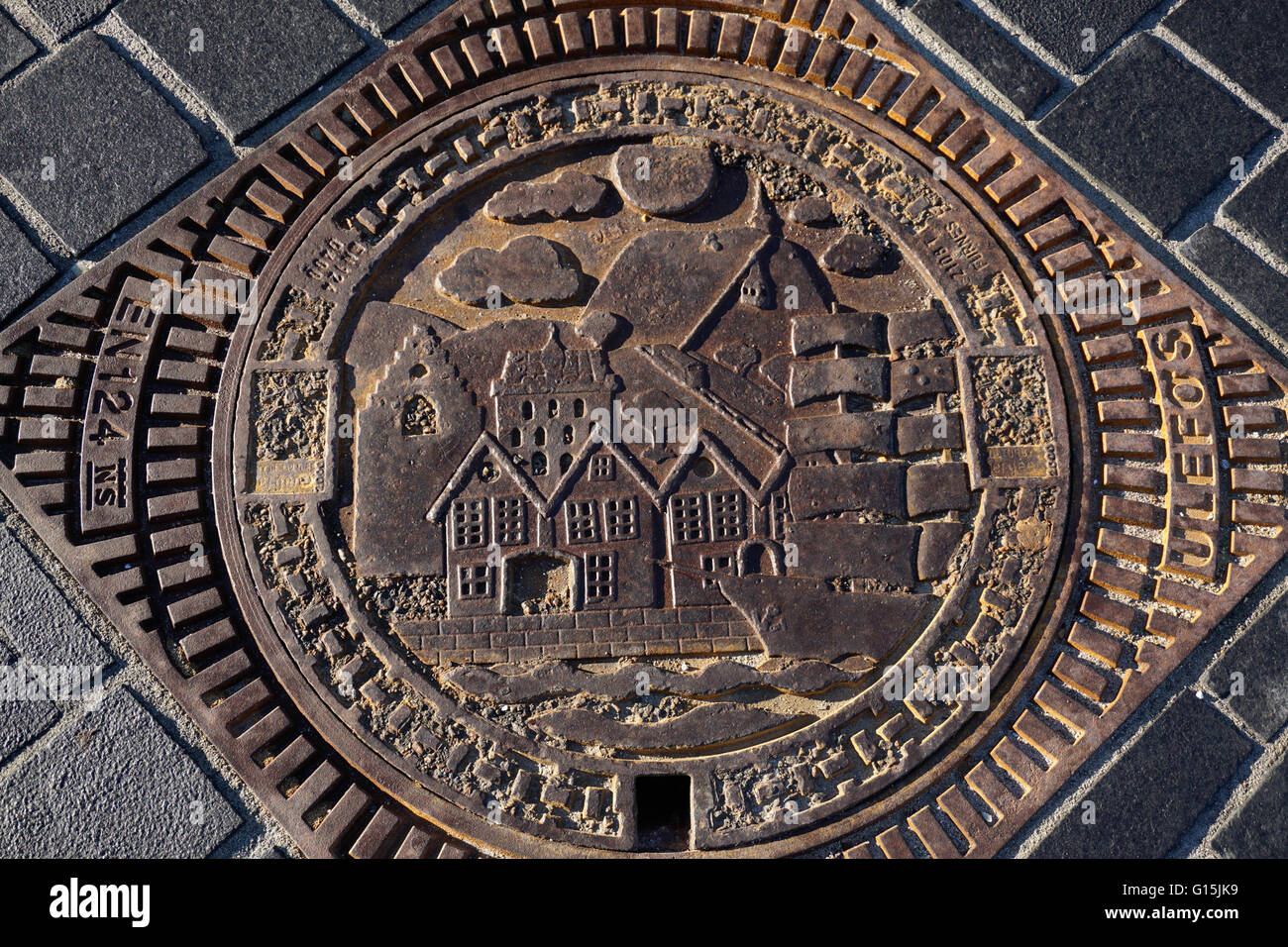 Decorative manhole cover, Bergen, Norway, Hordaland, Norway, Scandinavia, Europe Stock Photo