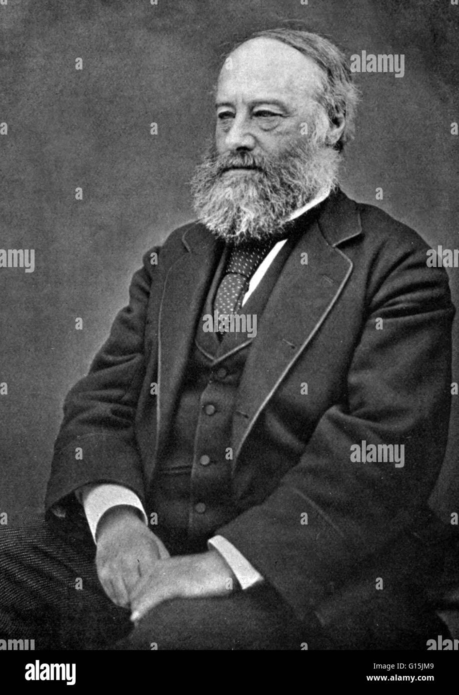 James Prescott Joule (1818-1889) was an English physicist and brewer. He studied the nature of heat, and discovered its relationship to mechanical work. This led to the theory of conservation of energy, which led to the development of the first law of the Stock Photo