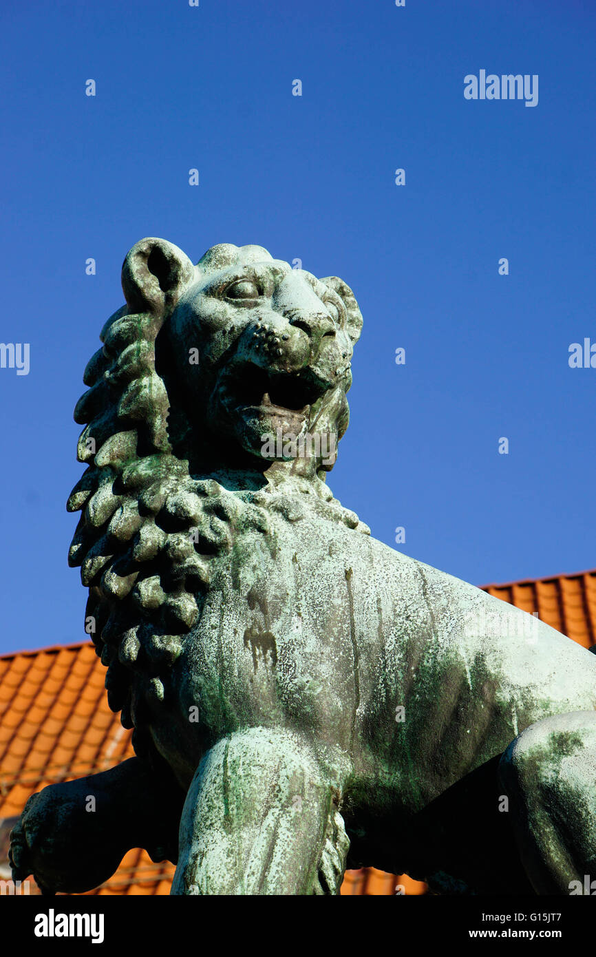Lion Statue, Bergen, Hordaland, Norway, Scandinavia, Europe Stock Photo