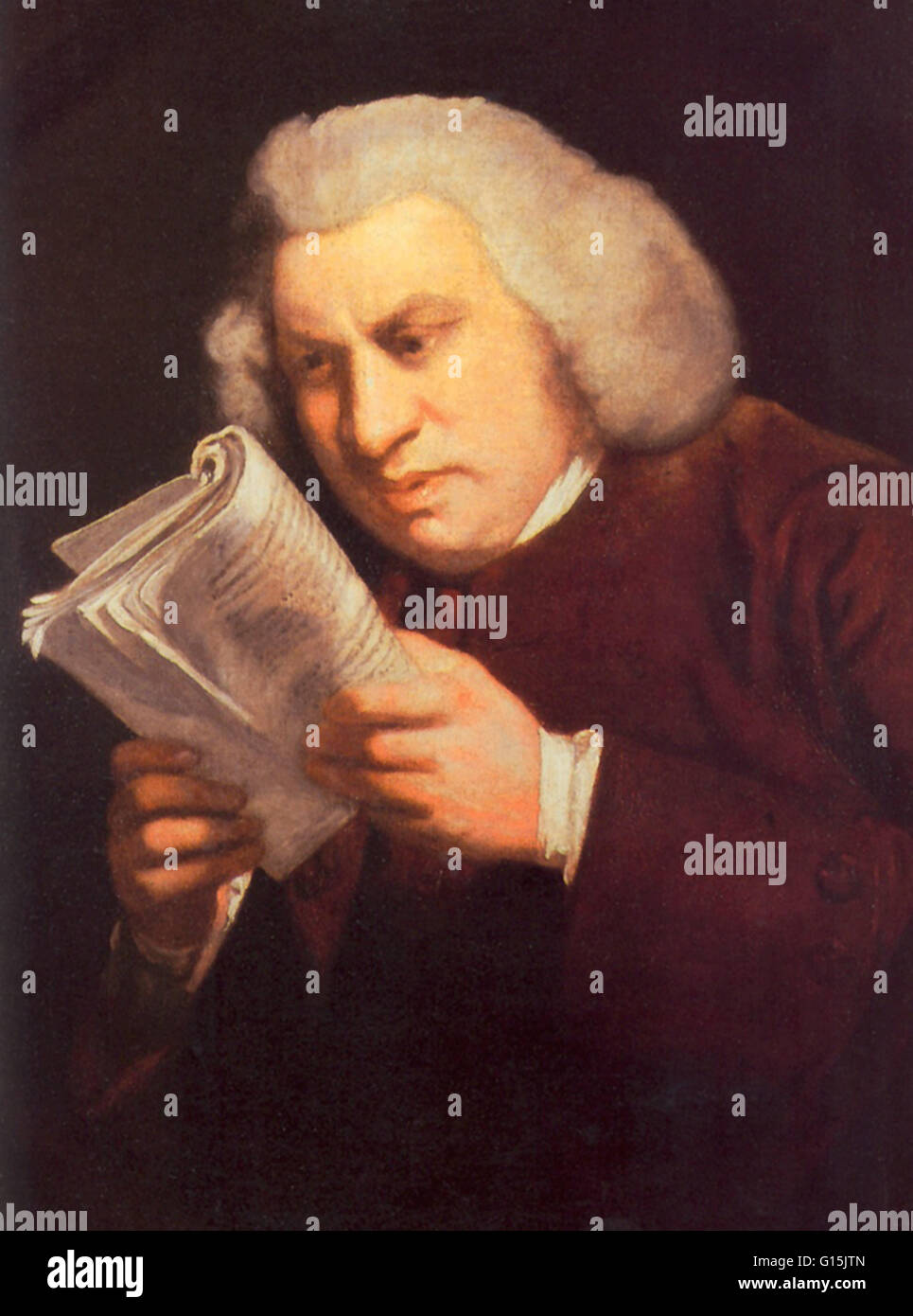 Samuel Johnson had a multitude of physical and psychological ailments. From the beginning of his life as a hypoxic newborn, he was troubled by numerous illnesses, including neonatal abscess of the buttocks, probable smallpox, and deafness in the left ear Stock Photo