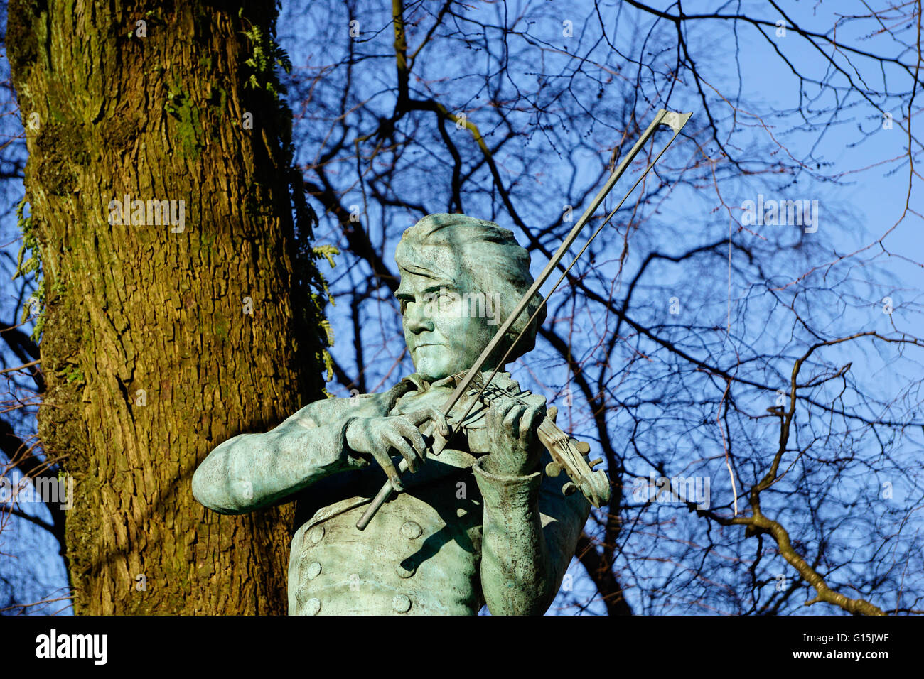 Ole Bulls Statue Man Playing Violin, Bergen, Norway, Scandinavia, Europe Stock Photo